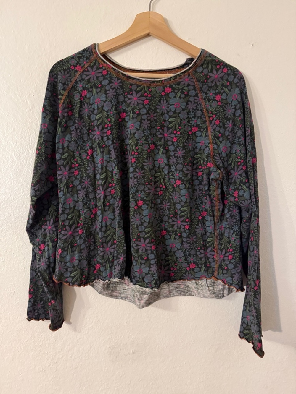 Natural Life Dark Floral Long-Sleeve Crewneck Top Sz XXL